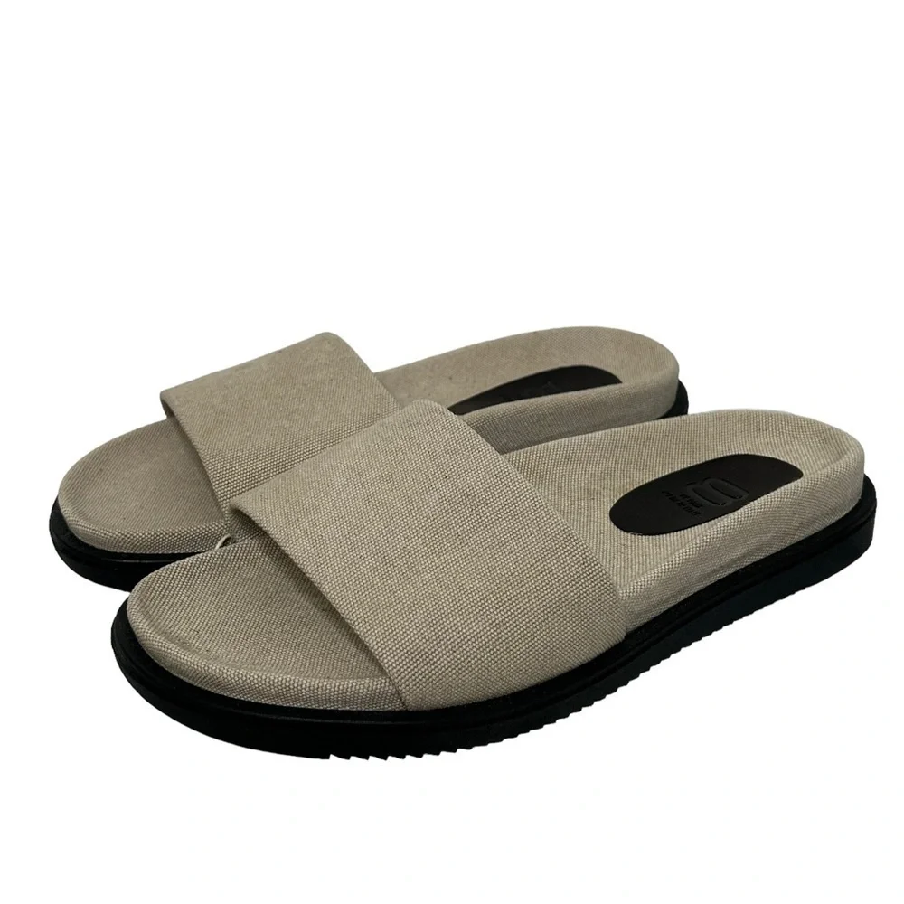 NWOT 8 By YOOX Men’s Beige Canvas Slide Sandals